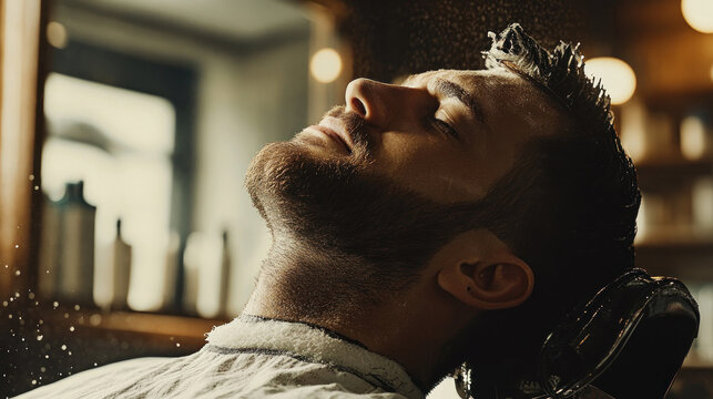 Man enjoying a refreshing grooming session at barber