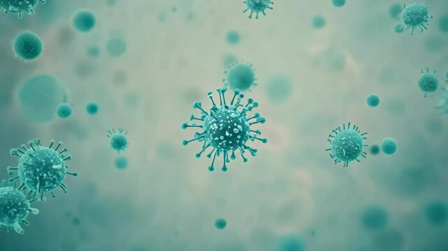 Lots of viruses under a microscope on a blue background