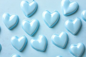 Fototapeta premium Baby blue background with subtle pastel heart shapes