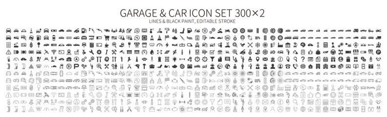 Car, garage, tool, auto service related icon set