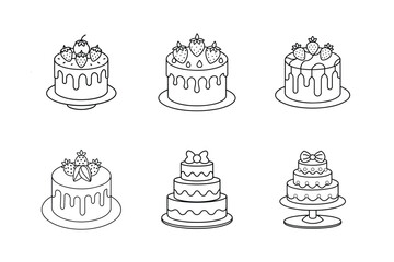 Cakes Line Art Vector Set - Minimalist Dessert Illustrations with Outline Designs, Elegant and Decorative Baking Art