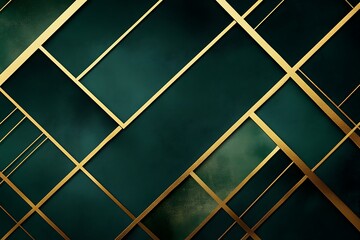 Abstract geometric gridlines in gold on a dark green background