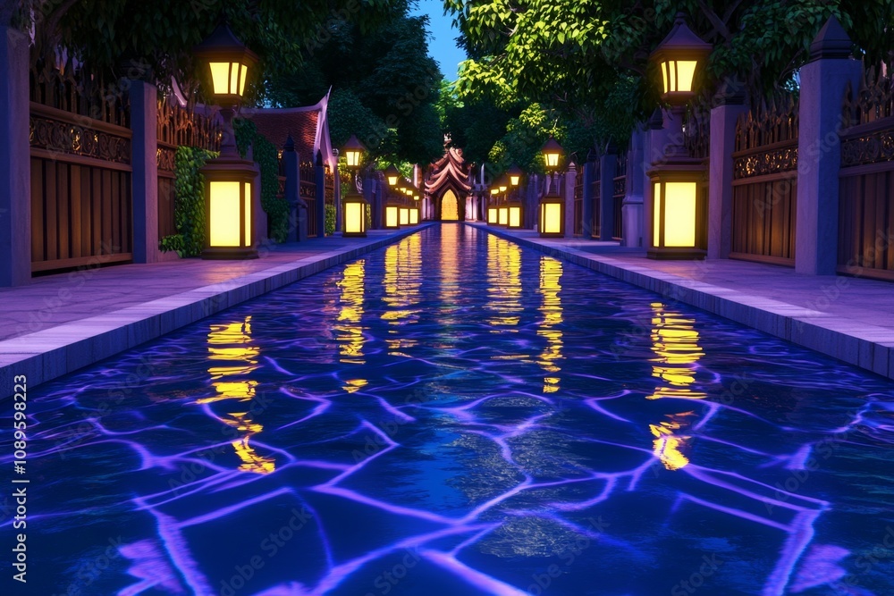 Poster a dynamic 3d rendering of bangkok futuristic streets blending into ayutthaya historic ruins with glo