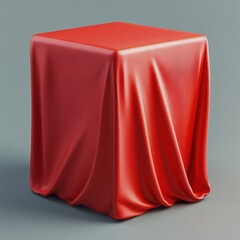 Vibrant Red Cube Draped in Silky Fabric