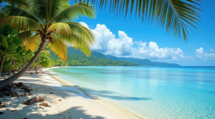 Serene tropical beach with clear blue waters