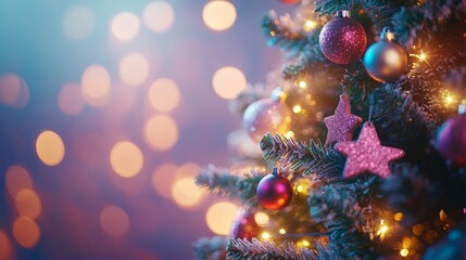 Decorated Christmas Tree with Lights and Ornaments