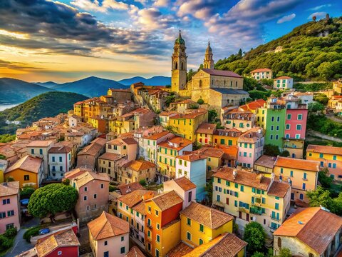 Finalborgo, Italy:  A breathtaking aerial view of Ligurian old town.