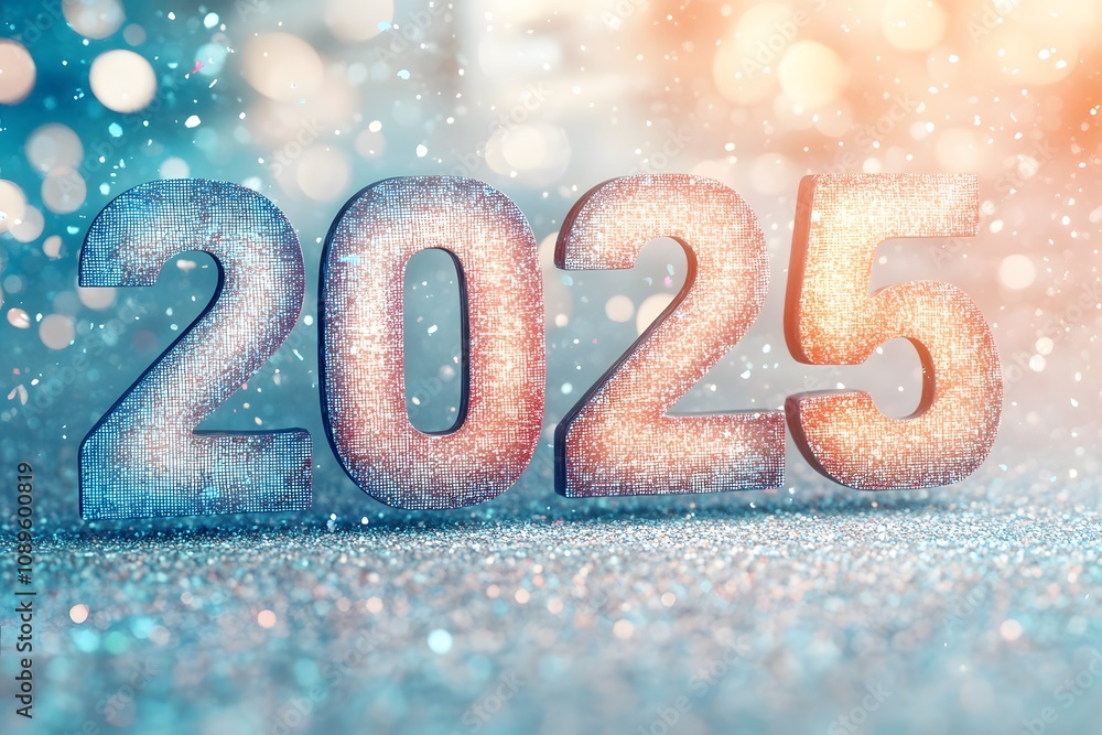 Poster a vibrant and colorful background highlights the year 2025 in an abstract design. generative ai.