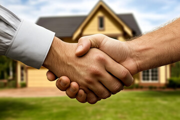 Home renovation agreement handshake between homeowner and contractor.
