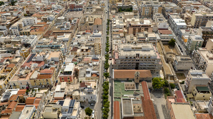 Fototapeta premium Aerial view of a street located in the historic center of Manfredonia, in the province of Foggia, Puglia, Italy.