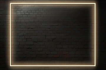 Square frame with light lines on black brick wall background