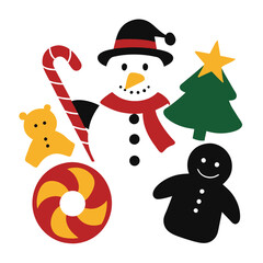 snowman and christmas tree silhouette vector illustration 