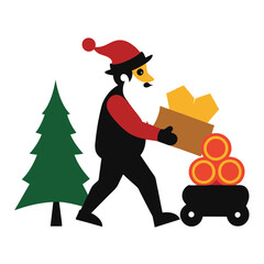 santa claus riding a car silhouette vector illustration 