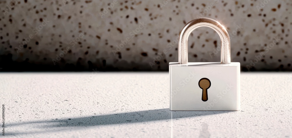 Poster a close-up of a padlock on a smooth surface, symbolizing security and protection. the lock's shadow 