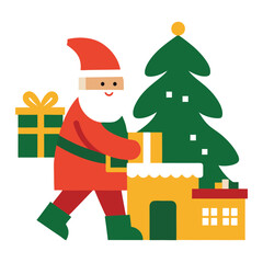 santa claus with gift silhouette vector illustration 