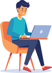 a boy is using his laptop vector