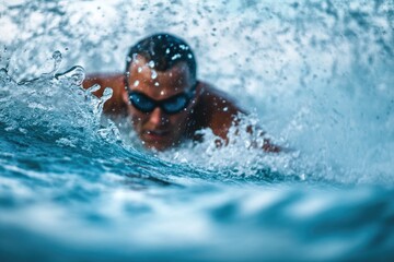 Man swimming in deep waters, great for outdoor or adventure concepts