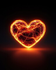 An artistic representation of a glowing heart, symbolizing passion and love. The vibrant lines of energy create an enchanting visual effect against a dark background.