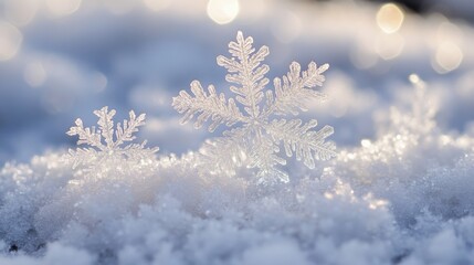 Intricate Snowflakes Resting Gently On Fresh Snow
