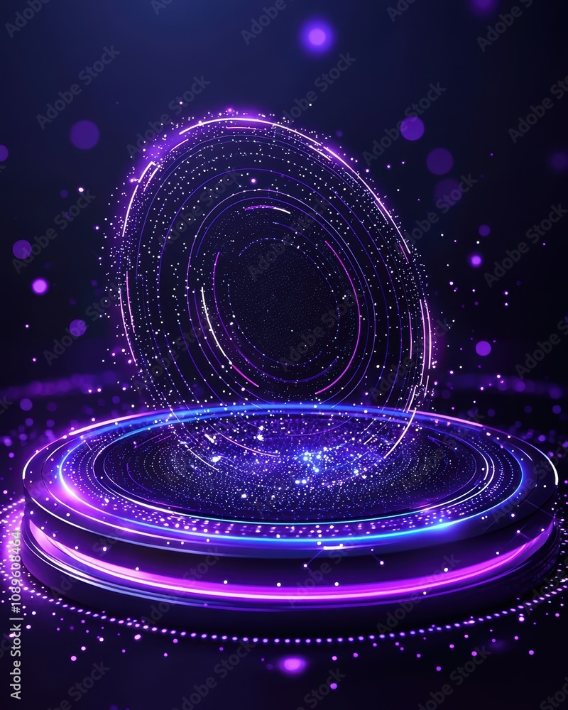 Poster this abstract digital art features a mesmerizing purple vortex with sparkling particles against a da