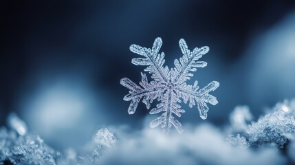 Intricate Snowflake Resting on a Snowy Surface