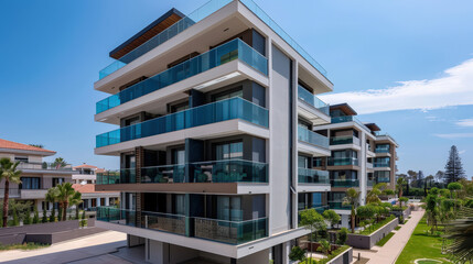 glass balconies on a modern apartment complex
