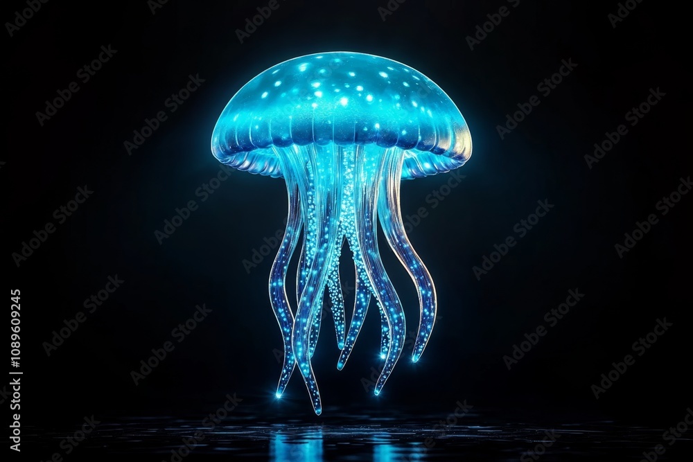 Aufkleber alien resembling a jellyfish floating above the ground, emitting soft glowing light
