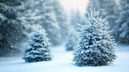 Fototapeta premium Snow Covered Evergreen Trees In Winter Wonderland