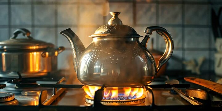 Tea kettle on the stove, 4K Video