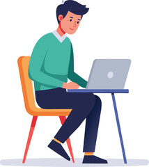 a boy is using his laptop vector