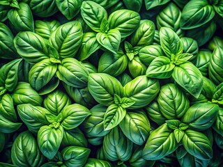Fototapeta premium High-angle view of fresh basil foliage.