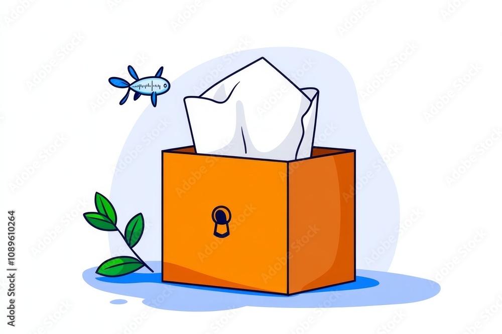 Poster Allergies depicted as a stylized tissue box icon with simple flowing lines representing sneezing