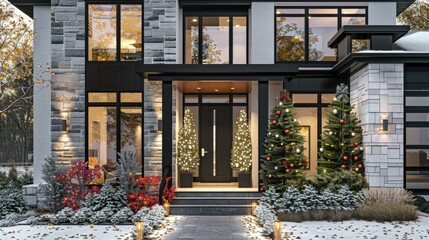 A modern house with black accents