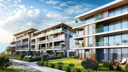 Fototapeta premium glass balconies on a modern apartment complex