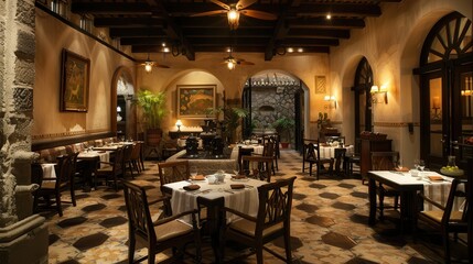 climate change typhoon and rainfall. Elegant restaurant interior with warm lighting