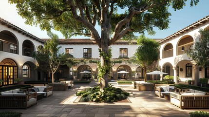 Fototapeta premium climate change typhoon and rainfall. Serene courtyard with lush greenery