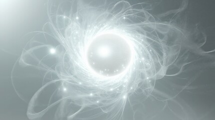 A mesmerizing abstract design featuring a glowing light swirl on a soft gray background.
