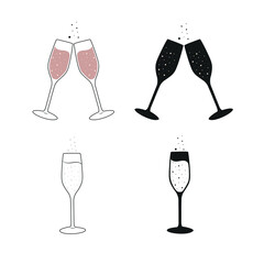 Cheers set of wine glass clipart vector icon illustration with bubble
