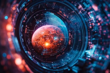 Obraz premium A close view of a vibrant alien planet. Bright colors and futuristic designs capture the essence of space exploration. Ideal for sci-fi projects. Generative AI