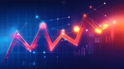 Abstract glowing business growth charts layered on a modern tech grid