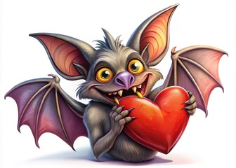 Obraz premium In a whimsical twist, a sulking demon bat nibbles a heart-shaped Valentine, surrounded by fluttering candy hearts and sparkly stars, expressing its woe in charm.