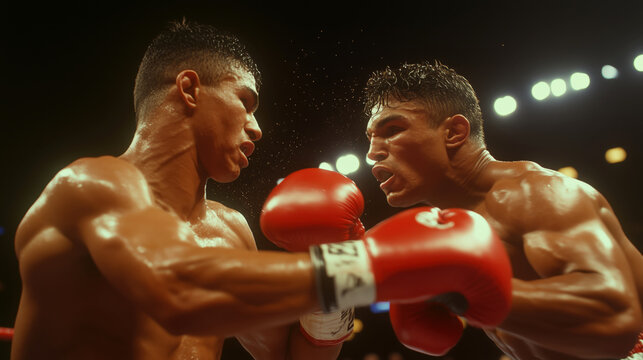 Boxing match highlights arena sports photography competitive environment close-up action athletic intensity