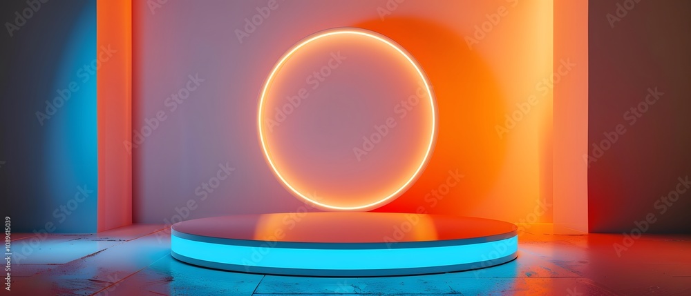 Poster modern abstract studio background with neon circle and futuristic lighting for product display or cr