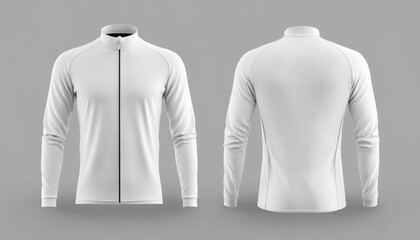 white Long-sleeve Cycling jersey template mockup with front and back view. 