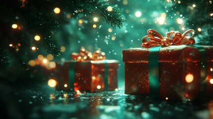 Festive Christmas Gifts Underneath Sparkling Lights