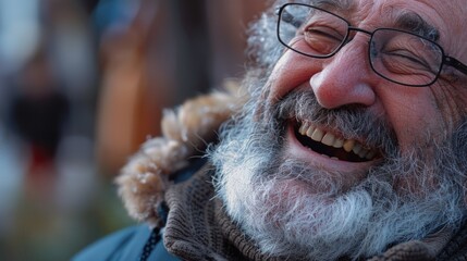 Obraz premium A person with a beard and glasses having a friendly expression, suitable for use in advertising or editorial content