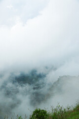 Fototapeta premium Misty mountain landscape high altitude photography natural environment aerial view serenity and tranquility