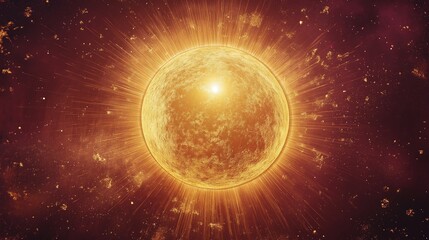 Fototapeta premium A radiant golden sun emitting light and energy in a cosmic background.