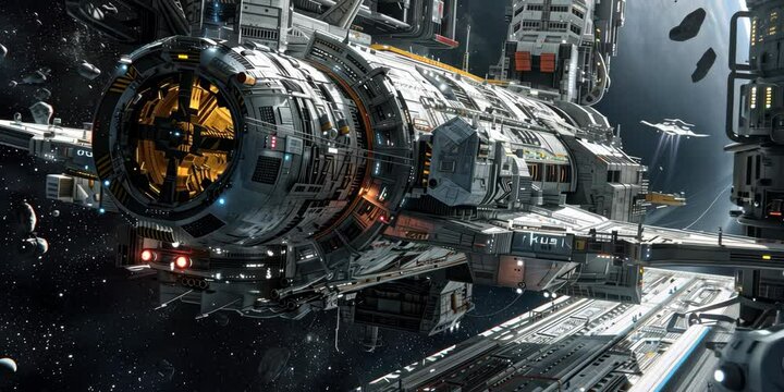 Advanced spacecraft docking at a station, 4K Video