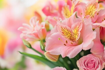 Fototapeta premium A bouquet of pink flowers arranged in a decorative vase